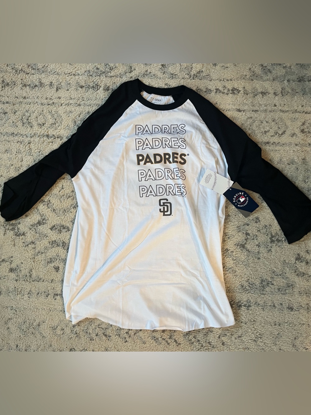 MLB San Diego Padres White and Black Raglan Shirt with Repeating Logo